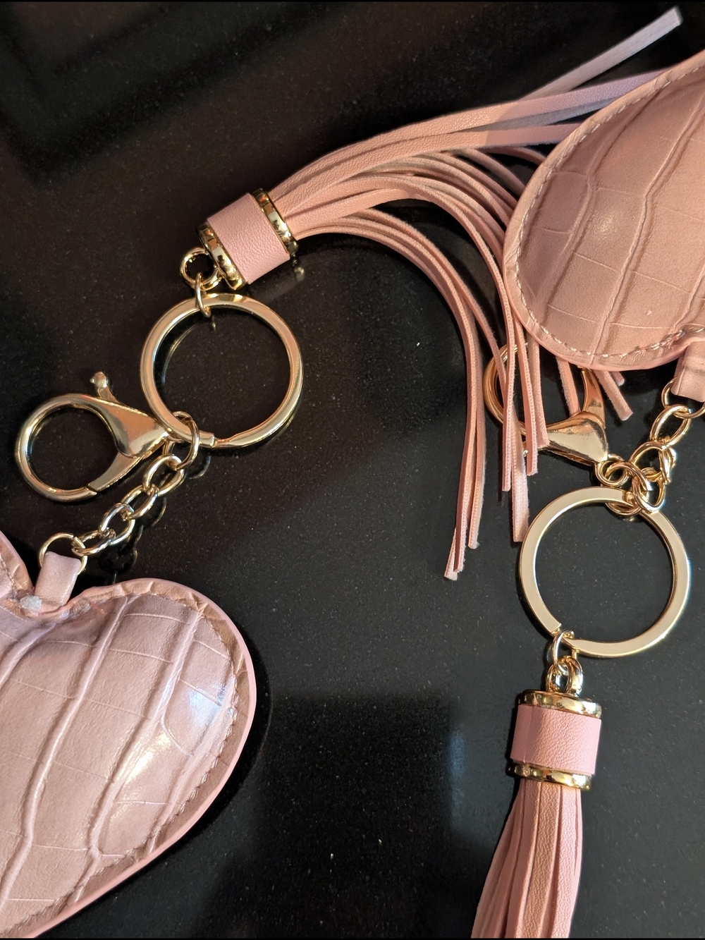 Two Pink Heart Tassel Keychain Bag Charms- Women Accessories - Picture 3 of 7